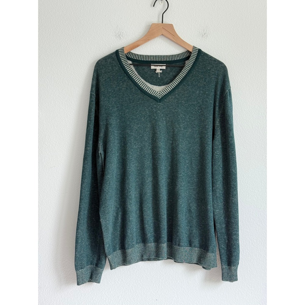 Tyler Boe V-Neck Sweater XL Teal Green Preppy Cashmere Blend Pullover Knit